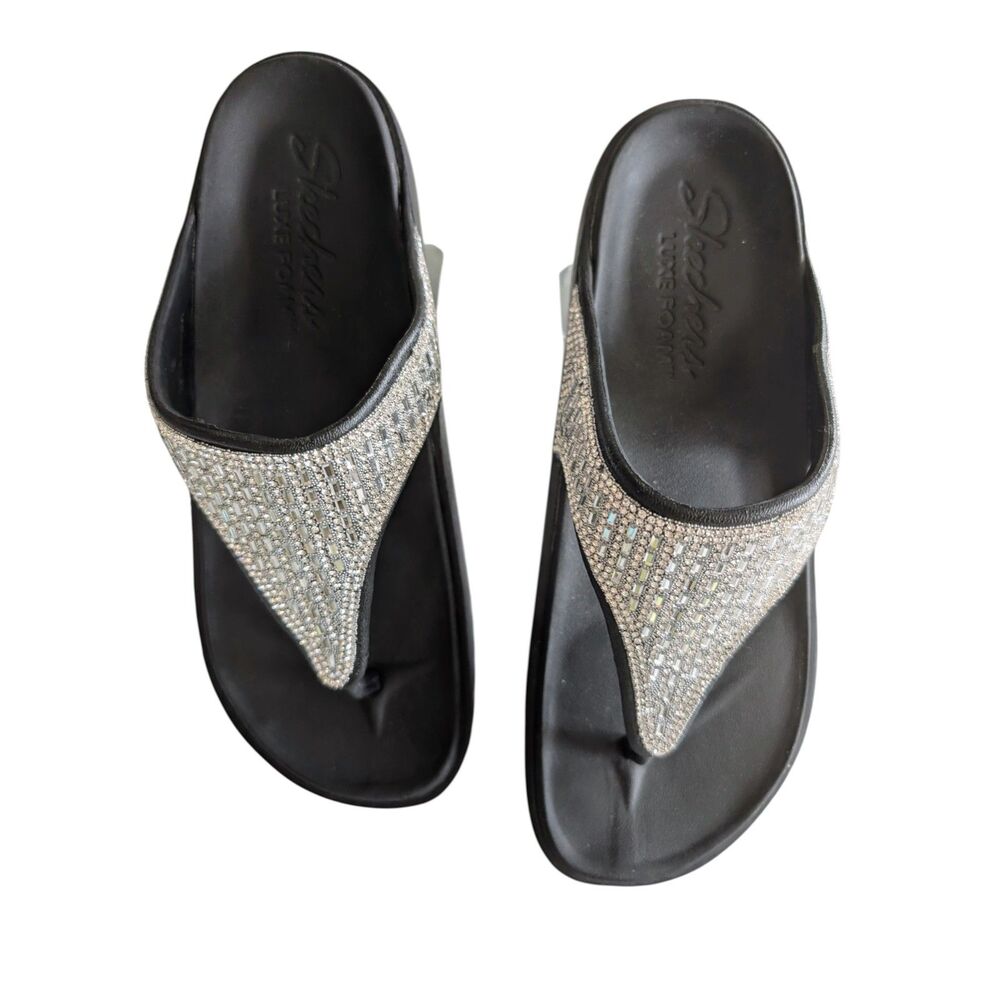 Skechers Cali Breeze 2.0 Flashy Rhinestone Luxe Foam Flip Flops Sz 8